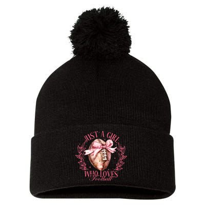 Just A Girl Who Love Football Fall Coquette Bow Pom Pom 12in Knit Beanie