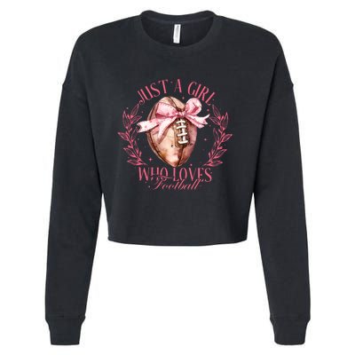 Just A Girl Who Love Football Fall Coquette Bow Cropped Pullover Crew