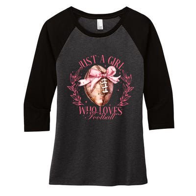 Just A Girl Who Love Football Fall Coquette Bow Women's Tri-Blend 3/4-Sleeve Raglan Shirt