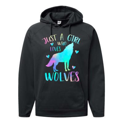 Just a Girl Who Loves wolves Watercolor Cute wolf lover Performance Fleece Hoodie