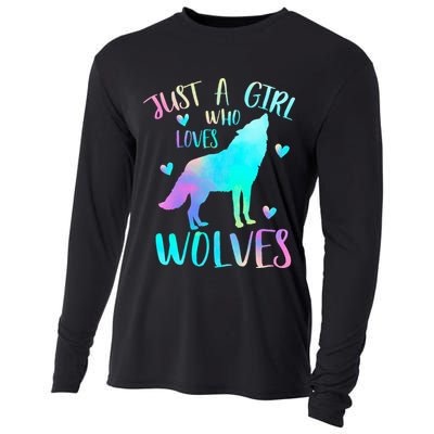 Just a Girl Who Loves wolves Watercolor Cute wolf lover Cooling Performance Long Sleeve Crew