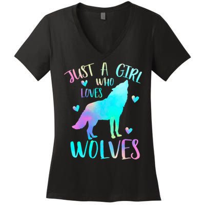 Just a Girl Who Loves wolves Watercolor Cute wolf lover Women's V-Neck T-Shirt