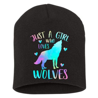 Just a Girl Who Loves wolves Watercolor Cute wolf lover Short Acrylic Beanie