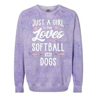 Just A Girl Who Loves Softball And Dogs Graphic Wo Colorblast Crewneck Sweatshirt