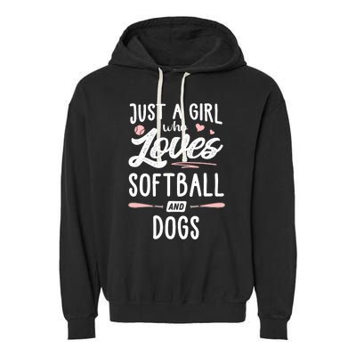 Just A Girl Who Loves Softball And Dogs Graphic Wo Garment-Dyed Fleece Hoodie