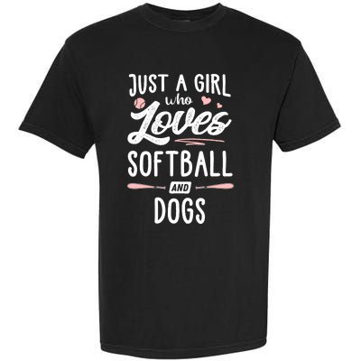 Just A Girl Who Loves Softball And Dogs Graphic Wo Garment-Dyed Heavyweight T-Shirt