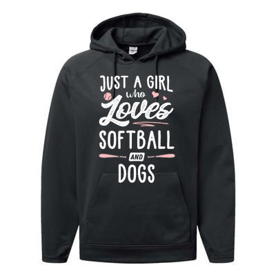 Just A Girl Who Loves Softball And Dogs Graphic Wo Performance Fleece Hoodie