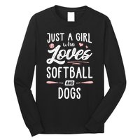 Just A Girl Who Loves Softball And Dogs Graphic Wo Long Sleeve Shirt