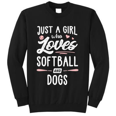 Just A Girl Who Loves Softball And Dogs Graphic Wo Sweatshirt