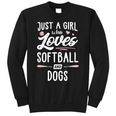 Just A Girl Who Loves Softball And Dogs Graphic Wo Sweatshirt