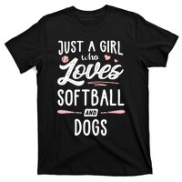 Just A Girl Who Loves Softball And Dogs Graphic Wo T-Shirt