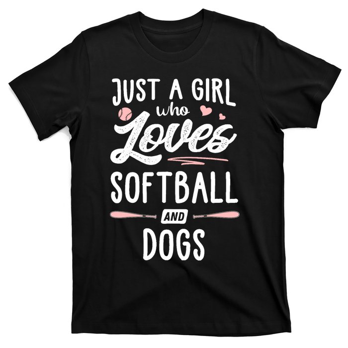 Just A Girl Who Loves Softball And Dogs Graphic Wo T-Shirt