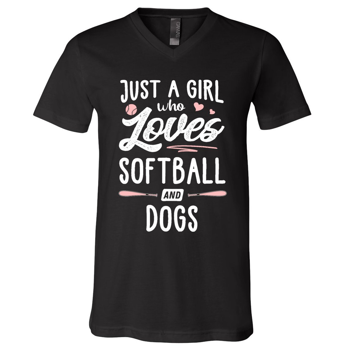 Just A Girl Who Loves Softball And Dogs Graphic Wo V-Neck T-Shirt