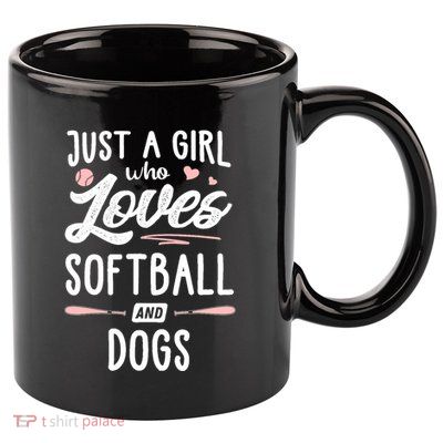 Just A Girl Who Loves Softball And Dogs Graphic Wo 11oz C Handle Ceramic Mug