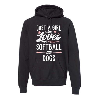 Just A Girl Who Loves Softball And Dogs Graphic Wo Premium Hoodie