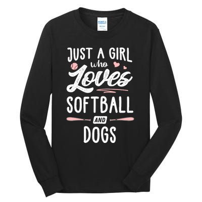 Just A Girl Who Loves Softball And Dogs Graphic Wo Tall Long Sleeve T-Shirt