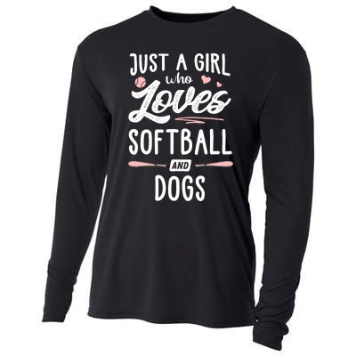 Just A Girl Who Loves Softball And Dogs Graphic Wo Cooling Performance Long Sleeve Crew