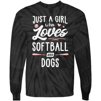 Just A Girl Who Loves Softball And Dogs Graphic Wo Tie-Dye Long Sleeve Shirt