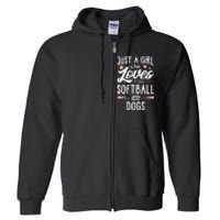 Just A Girl Who Loves Softball And Dogs Graphic Wo Full Zip Hoodie