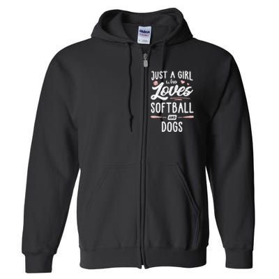 Just A Girl Who Loves Softball And Dogs Graphic Wo Full Zip Hoodie