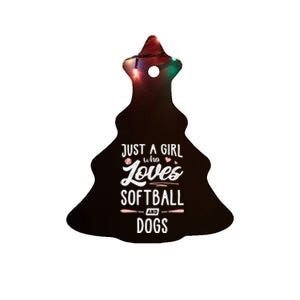 Just A Girl Who Loves Softball And Dogs Graphic Wo Ceramic Tree Ornament