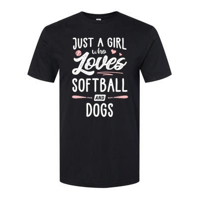 Just A Girl Who Loves Softball And Dogs Graphic Wo Softstyle CVC T-Shirt