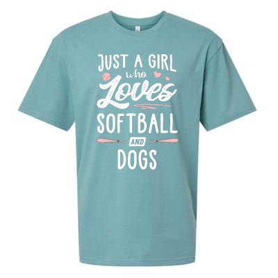 Just A Girl Who Loves Softball And Dogs Graphic Wo Sueded Cloud Jersey T-Shirt