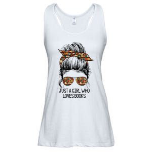 Just A Girl Who Loves Books Cute Messy Bun Girl Book Loves Ladies Essential Flowy Tank