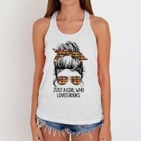 Just A Girl Who Loves Books Cute Messy Bun Girl Book Loves Women's Knotted Racerback Tank