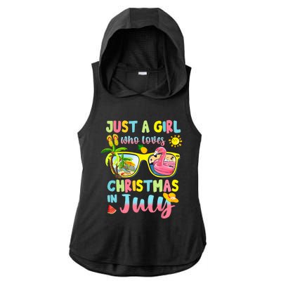 Just A Girl Who Loves Christmas In July Summer Ladies PosiCharge Tri-Blend Wicking Draft Hoodie Tank