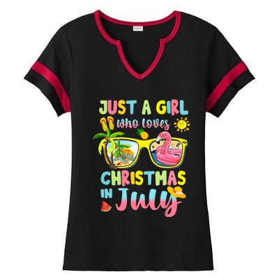 Just A Girl Who Loves Christmas In July Summer Ladies Halftime Notch Neck Tee