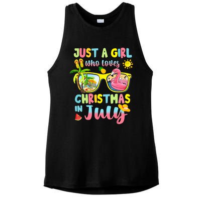 Just A Girl Who Loves Christmas In July Summer Ladies PosiCharge Tri-Blend Wicking Tank