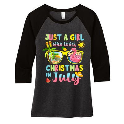 Just A Girl Who Loves Christmas In July Summer Women's Tri-Blend 3/4-Sleeve Raglan Shirt