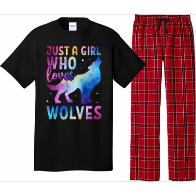 Just A Girl Who Loves Wolves Watercolor Cute Animal Lovers Pajama Set