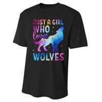 Just A Girl Who Loves Wolves Watercolor Cute Animal Lovers Performance Sprint T-Shirt