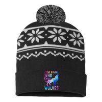 Just A Girl Who Loves Wolves Watercolor Cute Animal Lovers USA-Made Snowflake Beanie