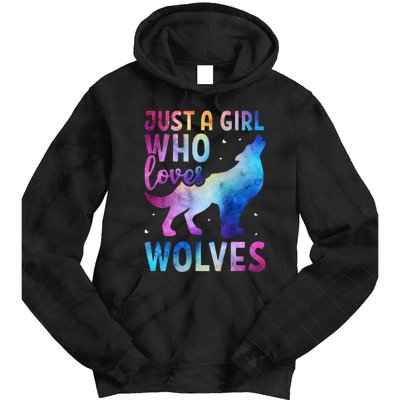 Just A Girl Who Loves Wolves Watercolor Cute Animal Lovers Tie Dye Hoodie