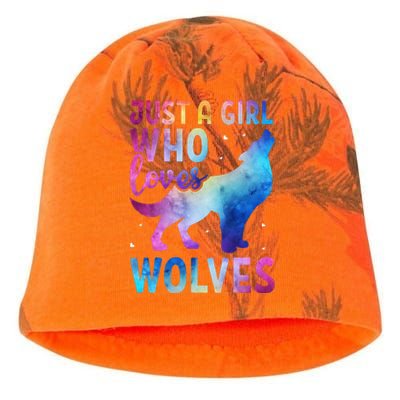 Just A Girl Who Loves Wolves Watercolor Cute Animal Lovers Kati - Camo Knit Beanie