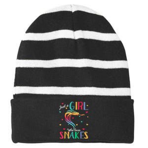 Just A Girl Who Loves Snakes Snake Gift Striped Beanie with Solid Band