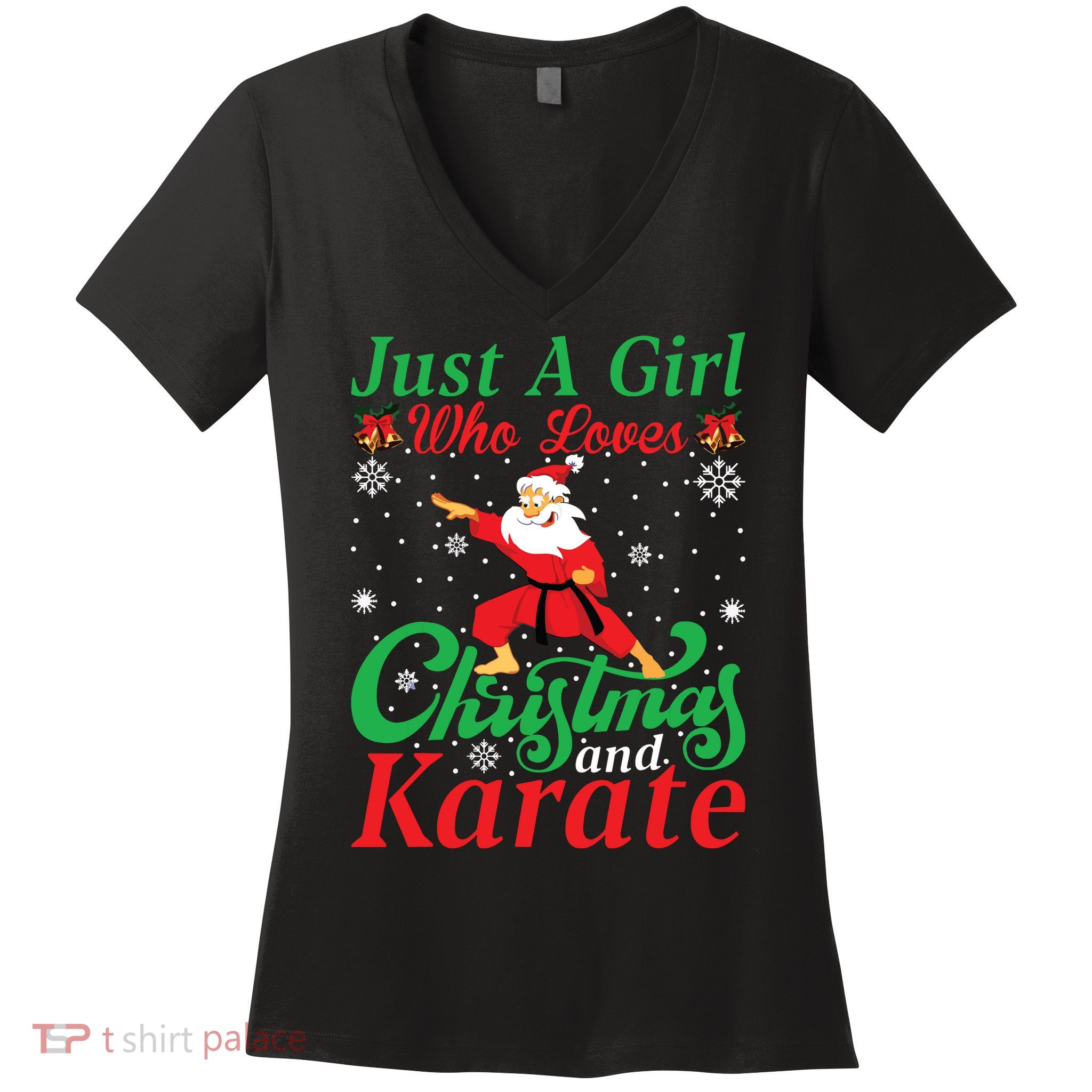 Just A Girl Who Loves Christmas And Karate Xmas For Women Women's V-Neck T-Shirt