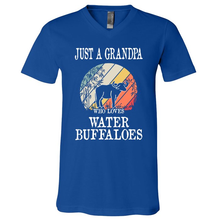 Just A Grandpa Who Loves Water Buffaloes Cool Gift V-Neck T-Shirt