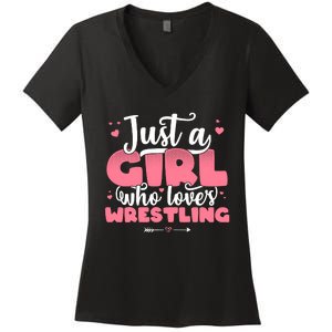 Just A Girl Who Loves Wrestling Cute Wrestler Women's V-Neck T-Shirt