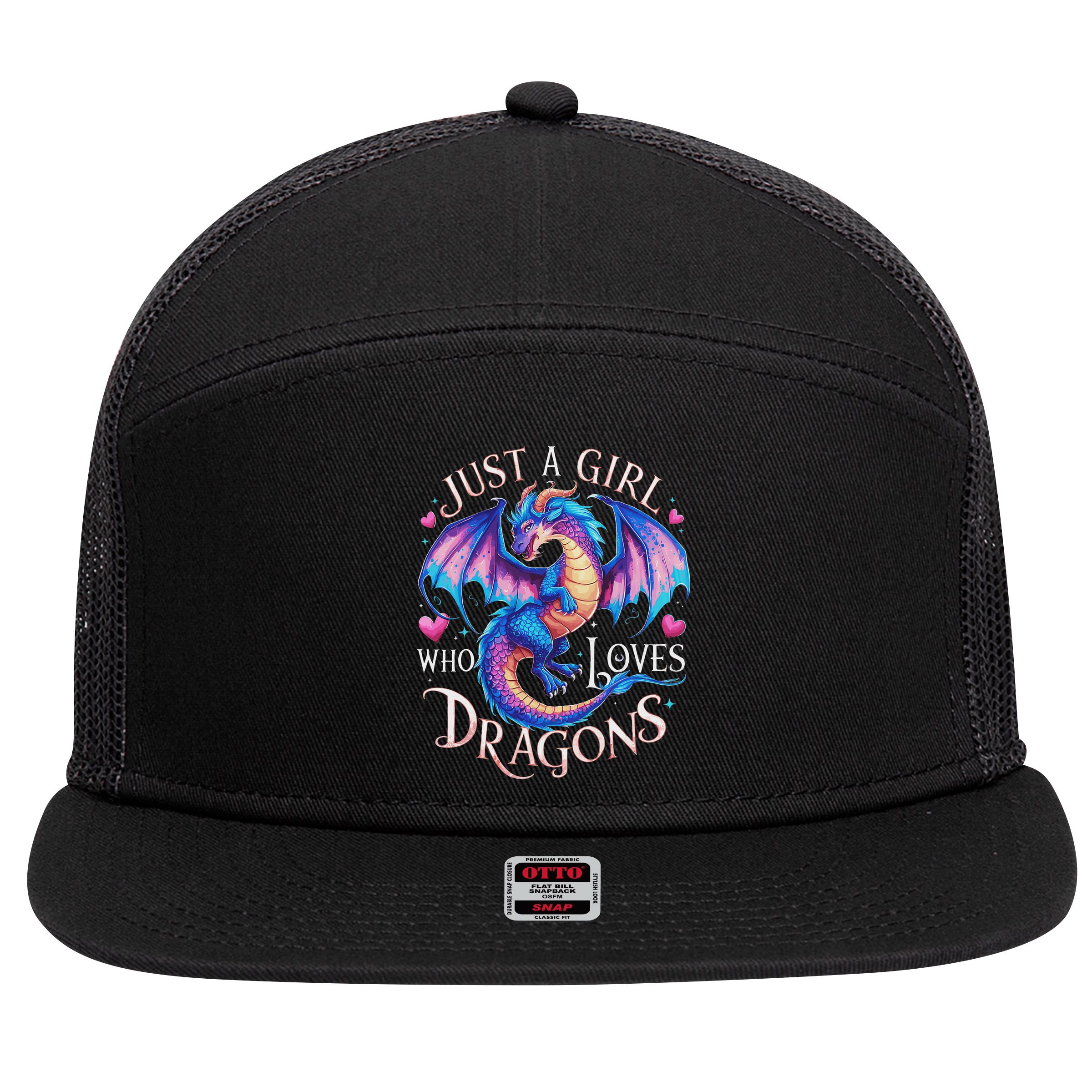 Just A Girl Who Loves Dragons Cute Dragon 7 Panel Mesh Trucker Snapback Hat