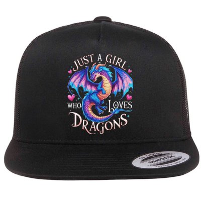 Just A Girl Who Loves Dragons Cute Dragon Flat Bill Trucker Hat