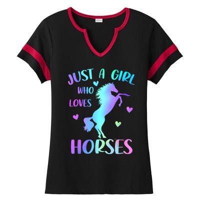 Just A Girl Who Loves Horses Ladies Halftime Notch Neck Tee