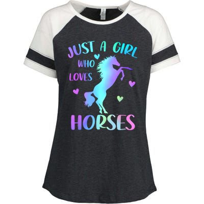 Just A Girl Who Loves Horses Enza Ladies Jersey Colorblock Tee