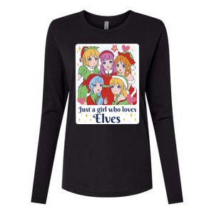 Just A Girl Who Loves Elves Anime Christmas Womens Cotton Relaxed Long Sleeve T-Shirt