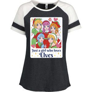 Just A Girl Who Loves Elves Anime Christmas Enza Ladies Jersey Colorblock Tee