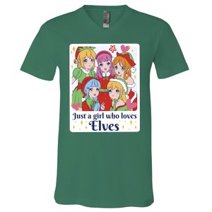 Just A Girl Who Loves Elves Anime Christmas V-Neck T-Shirt