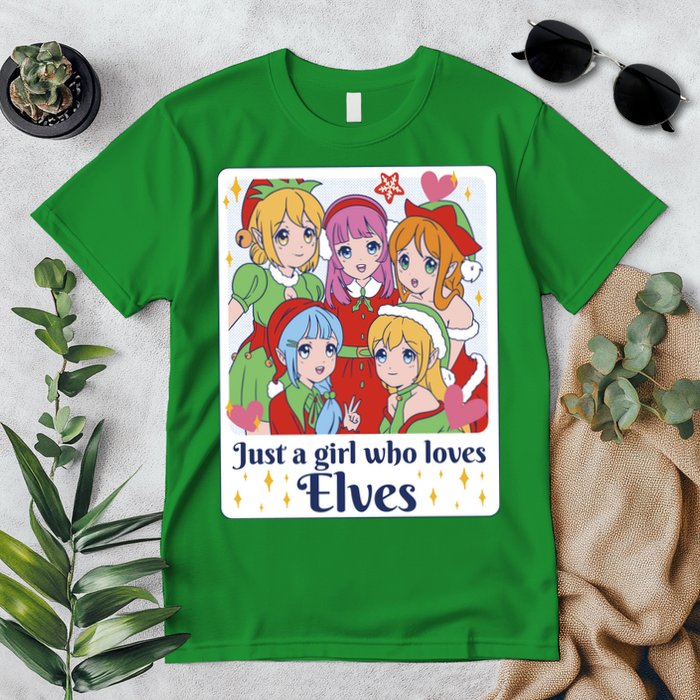 Just A Girl Who Loves Elves Anime Christmas Premium T-Shirt